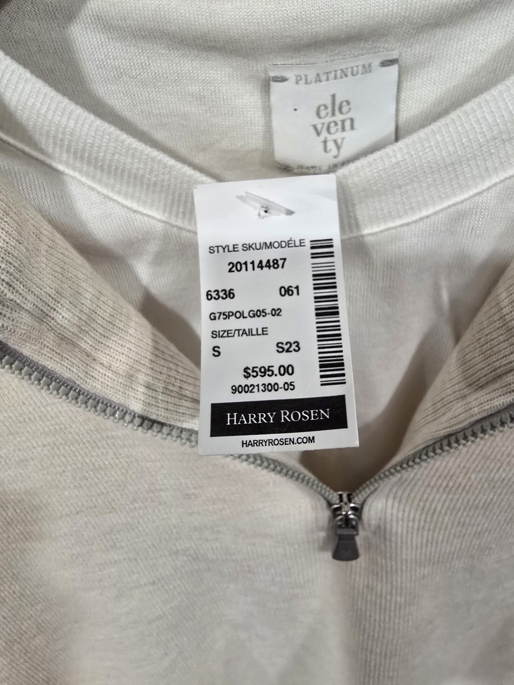 NWT Eleventy Platinum Men’s Knit Quarter Zip Polo Shirt Cream Size S $595